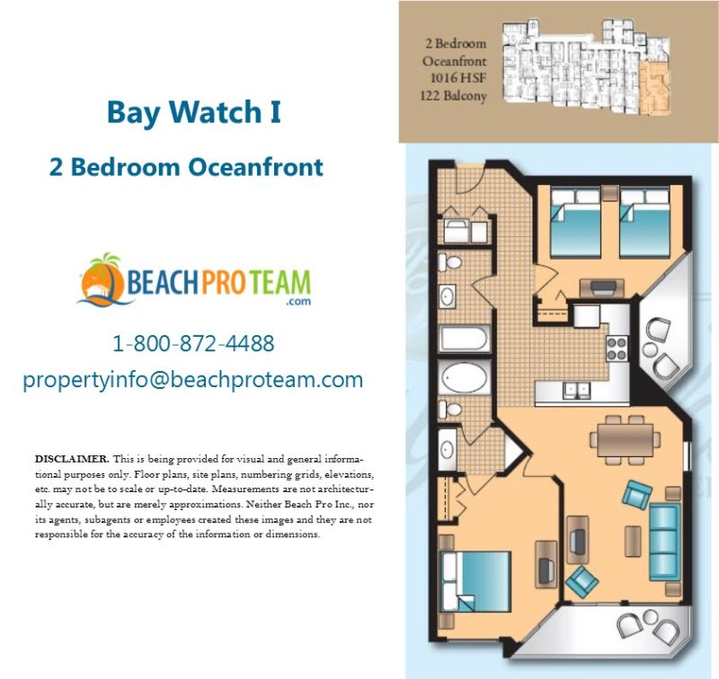 Bay Watch Resort I Floor Plan - 2 Bedroom Oceanfront Deluxe Corner